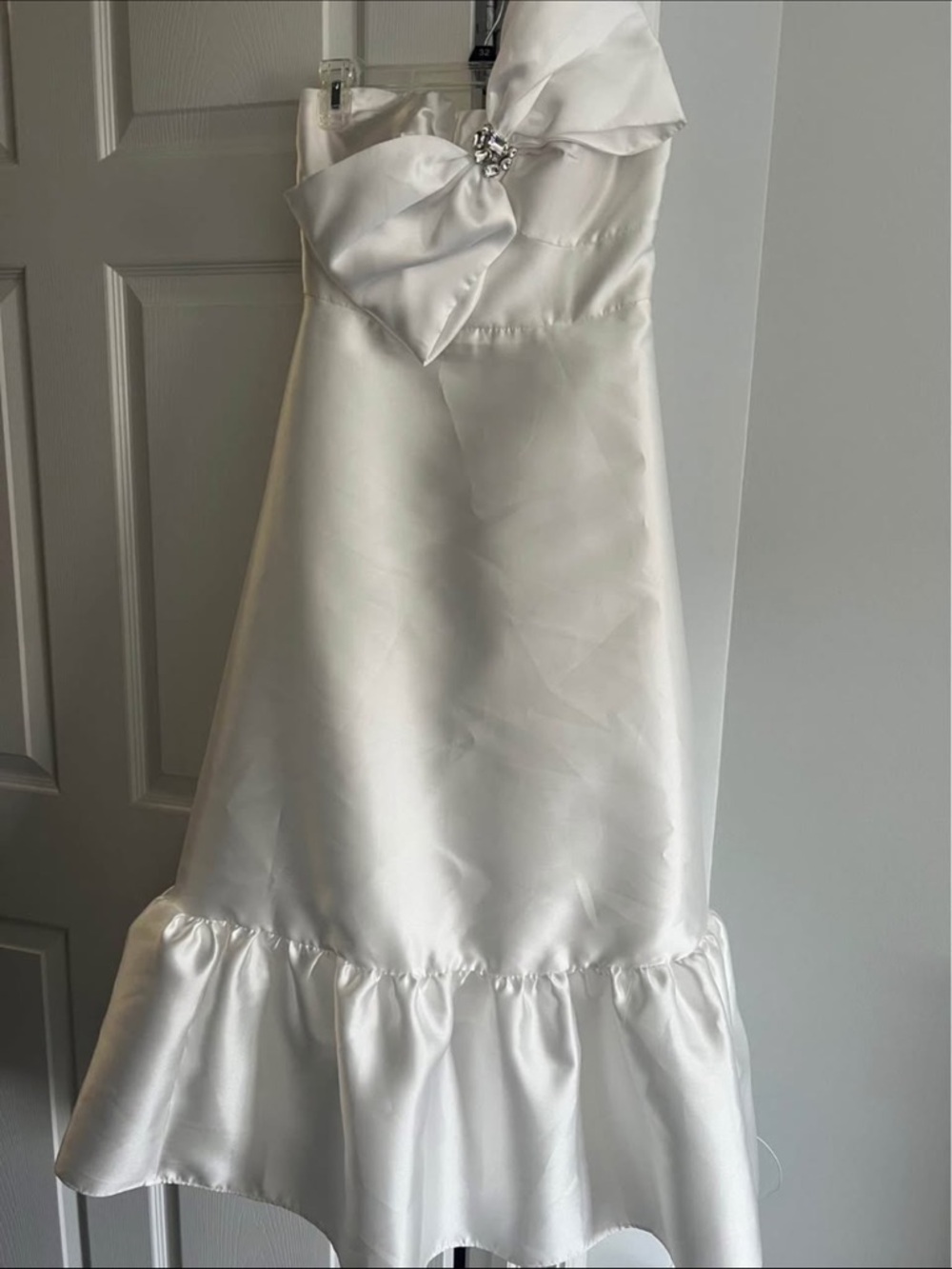 Anthropologie Ivory Satin Midi Dress with Bow Detail